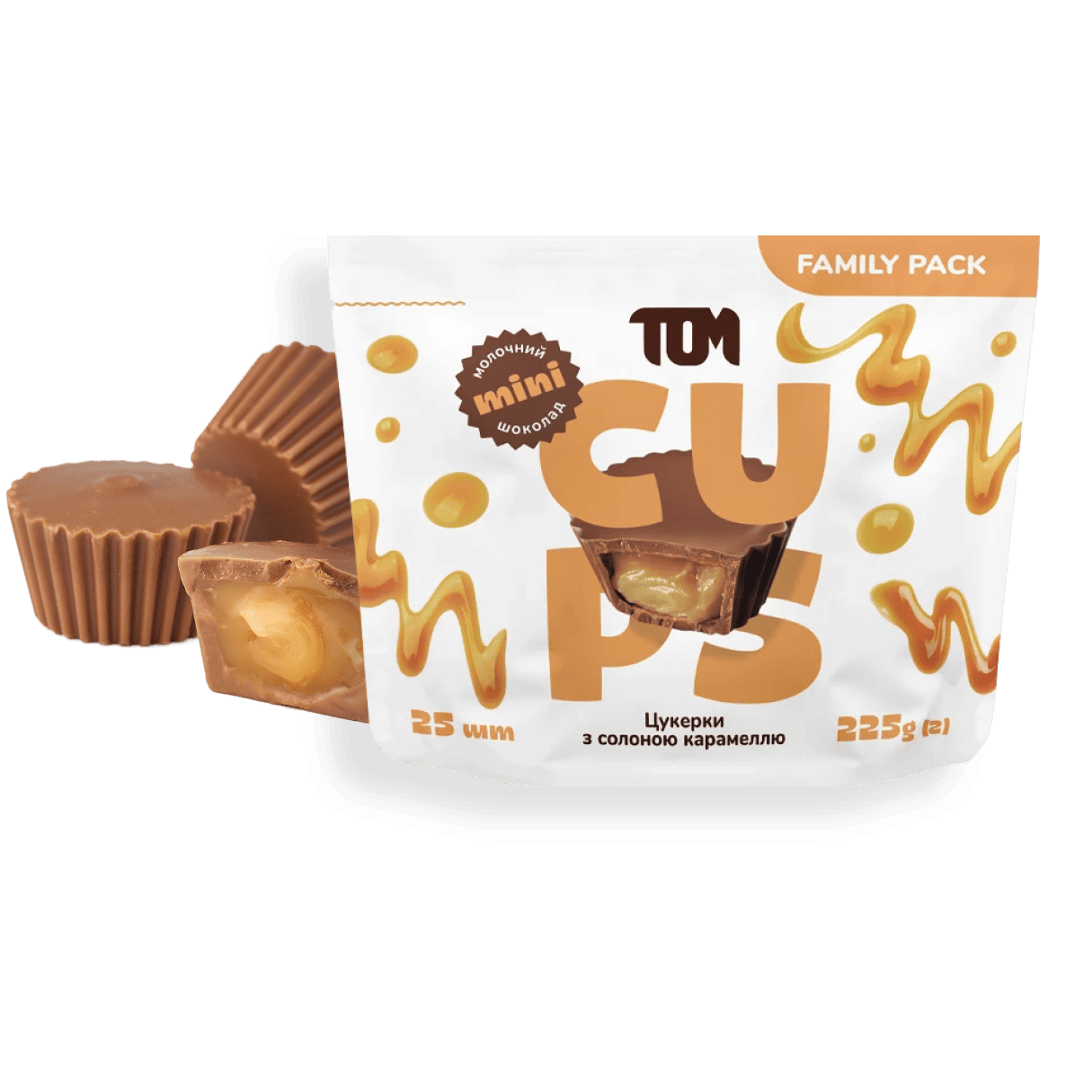 Mini Cups milk chocolate with salted caramel, 25pcs